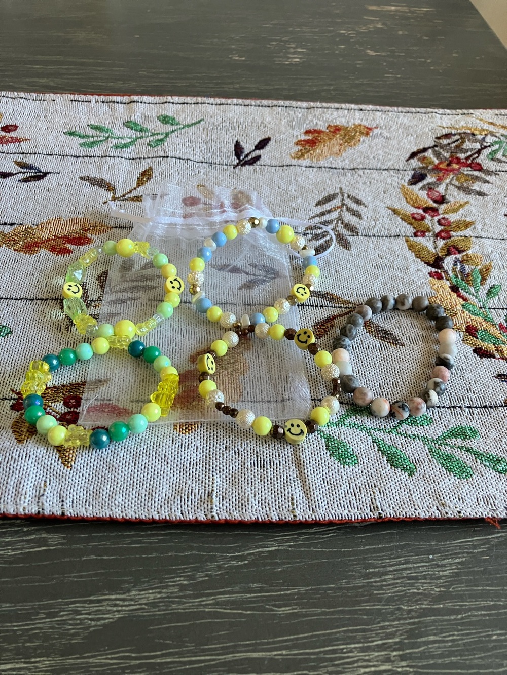 Kids Smiley Bead Stretch Bracelets - Yellow & Multicolor